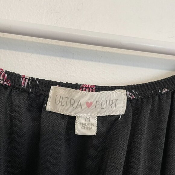 ULTRA FLIRT Black Burgundy Butterfly Print Mesh Tie Neck Y2K Ruched Mini Dress M - Picture 6 of 15